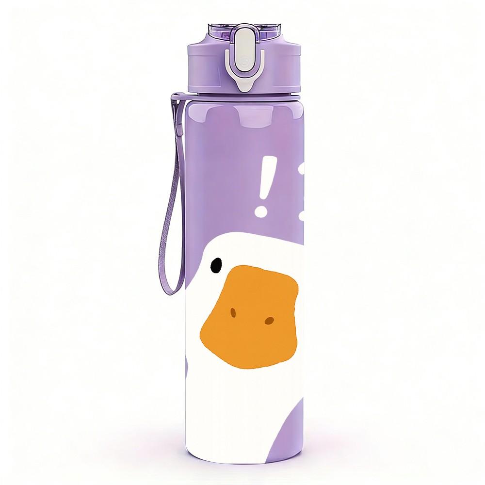 1PC Simple White Duck Head Graphic 750ml Color Plastic Sports Water Bottle Leakproof Flip Straw Lid For Sports Office Home Use