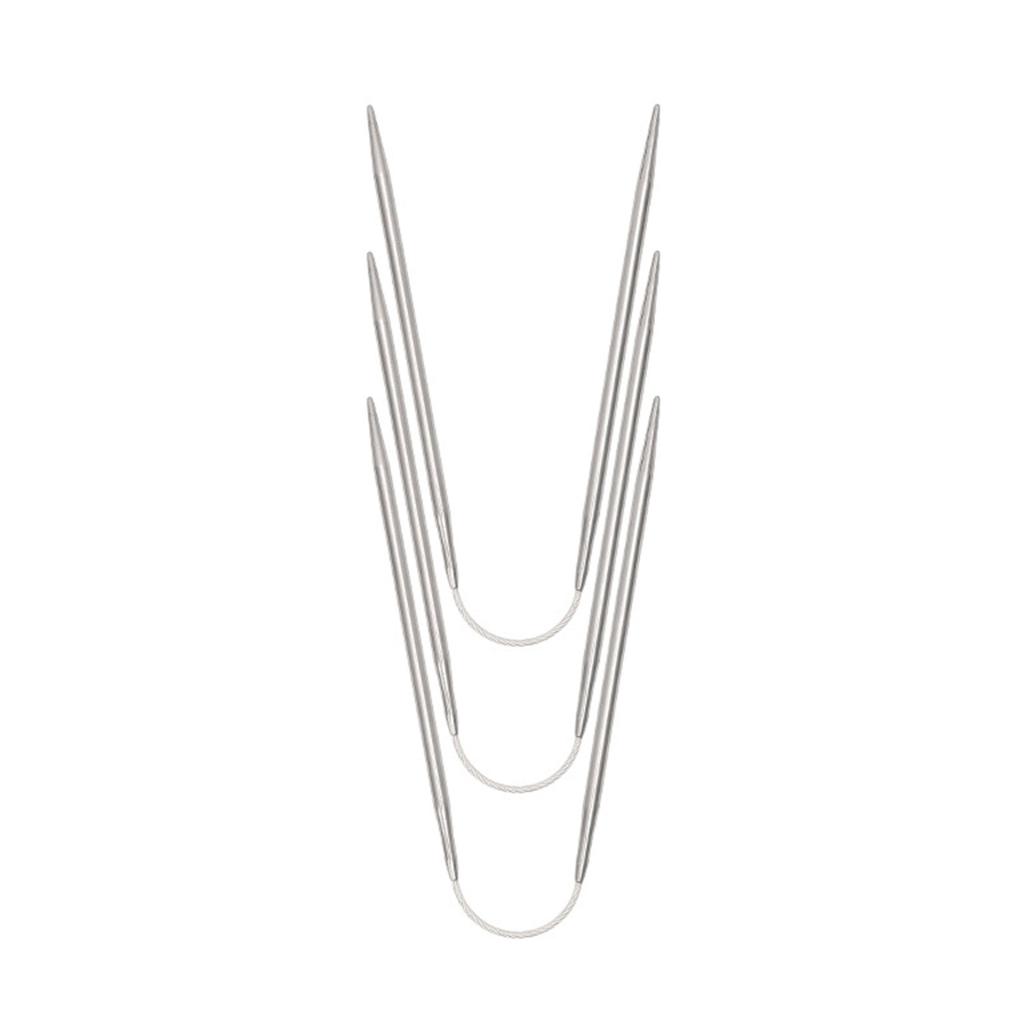 3Pieces Stainless Steel Circular Knitting Needle Set for Beginners Round Metal Weaving Knitting Needle with Wire