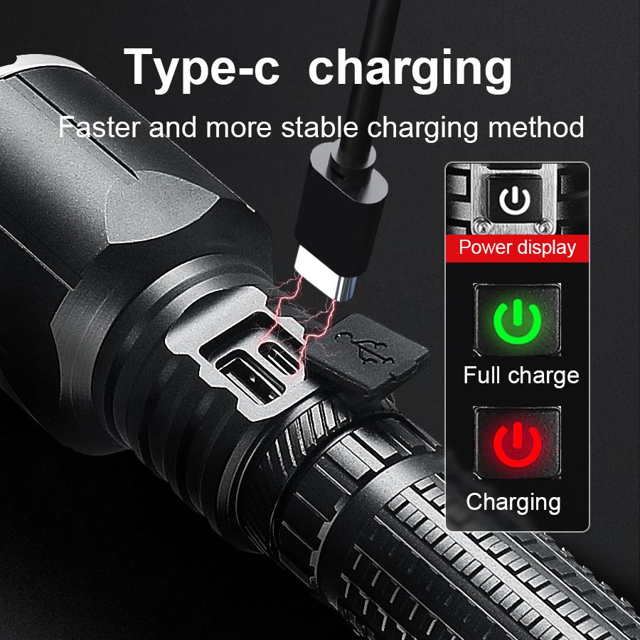 Long Shot 1000M Powerful Flashlight Zoomable Torch XHP160 Lamp Waterproof Torch Light Rechargeable Flash Light Super Bright Lantern