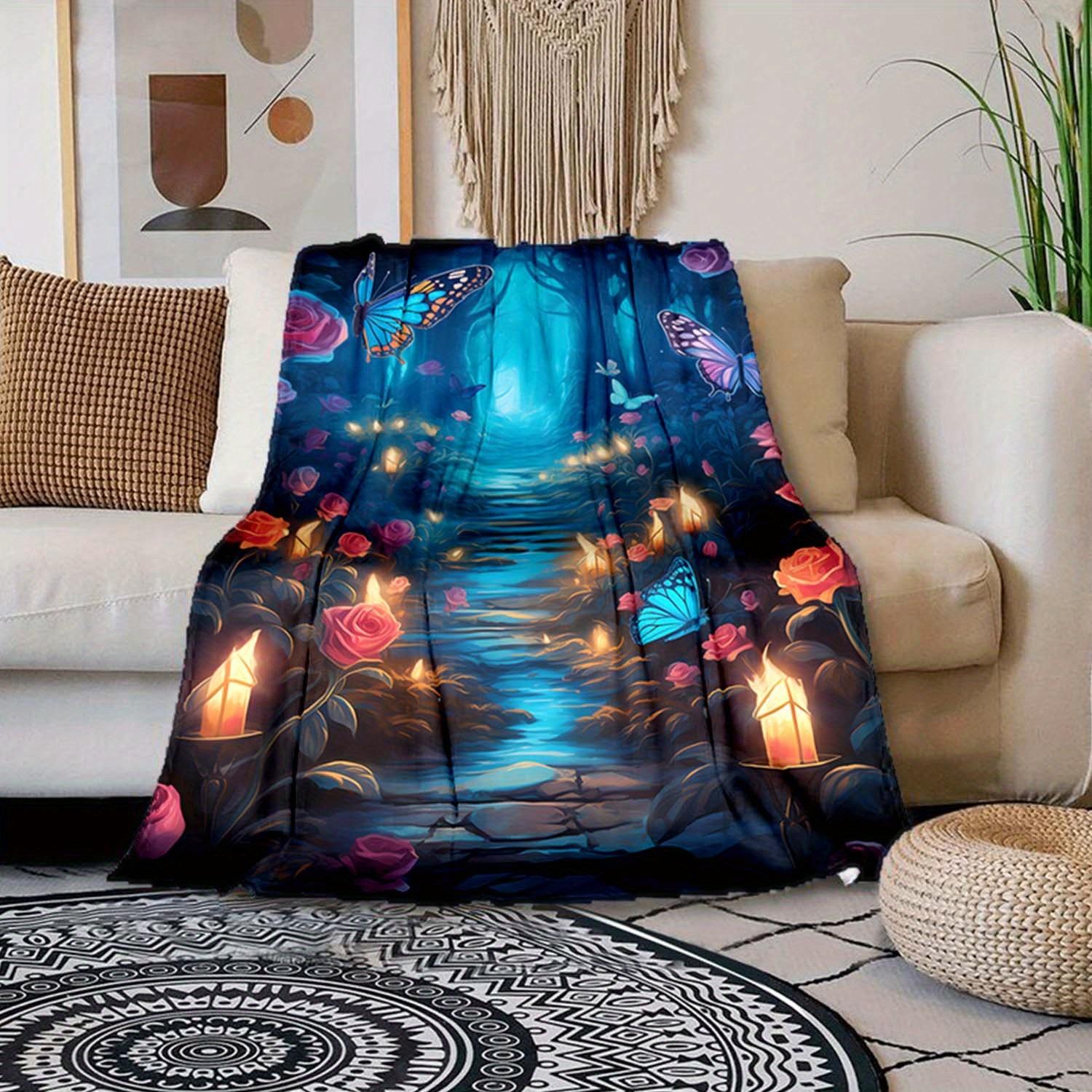 

1pc Butterfly Print Blanket, Flannel Blanket, Soft Warm Throw Blanket Nap Blanket For Couch Sofa Office Bed Camping Travel 130cmx150cm