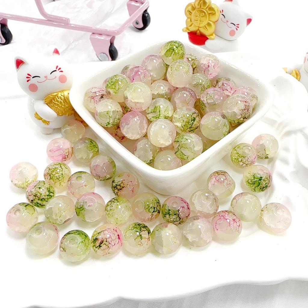 10mm Crackle Glass Round Beads, Loose Spacer Beads DIY Accessories for Bracelet Making 50pcs