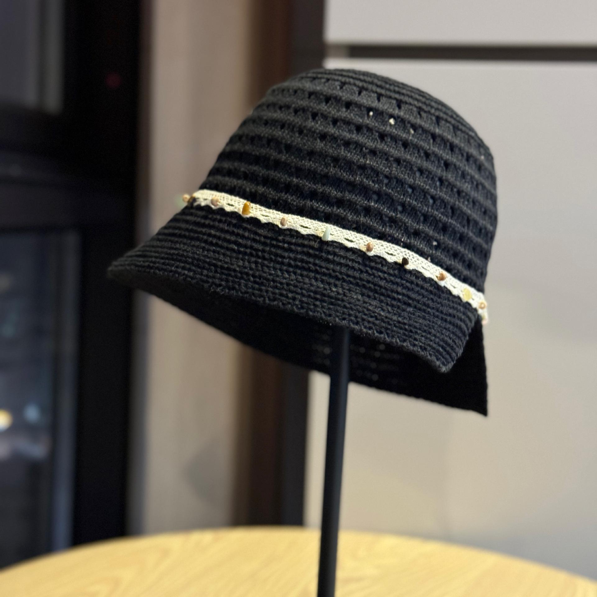 New Spring/Summer Hollow Woven Fisherman Hat for Women, Versatile for Beach Vacations, Wide Brim Beach Hat, Sun Protection Straw Hat Adult54-60Average Size чёрный