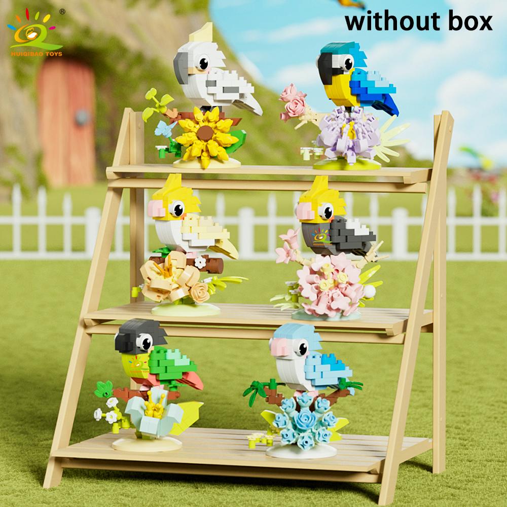 Non-Toxic Moc Parrot Bird Flower With Display Box Micro Building Block Mini Diamond Model Brick Toy For Children Desk Decor.