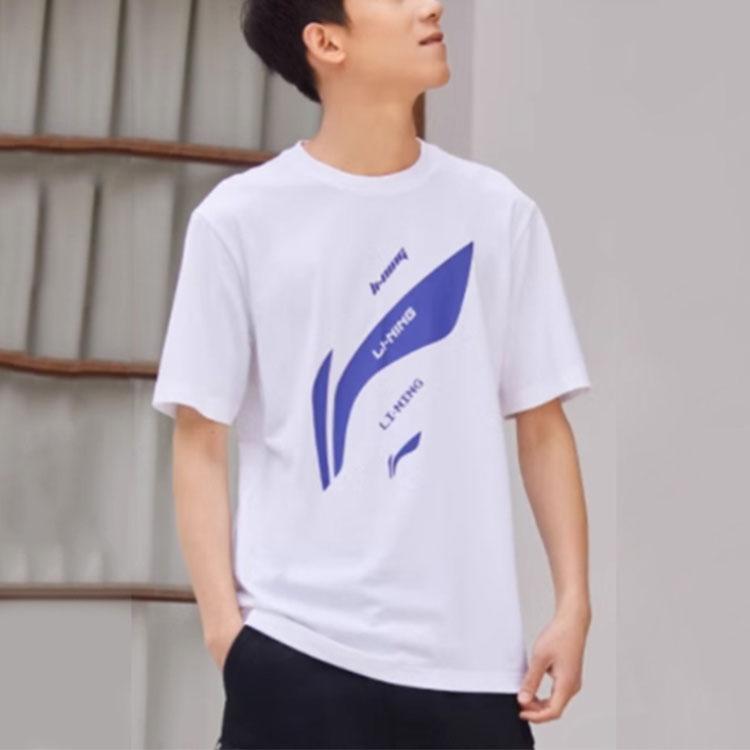 Li Ning Sports Fashion Series Logo Letter Round Neck Comfortable Versatile Breathable Loose Short Sleeve T-Shirt Unisex T-Shirt White AHSUC07-2