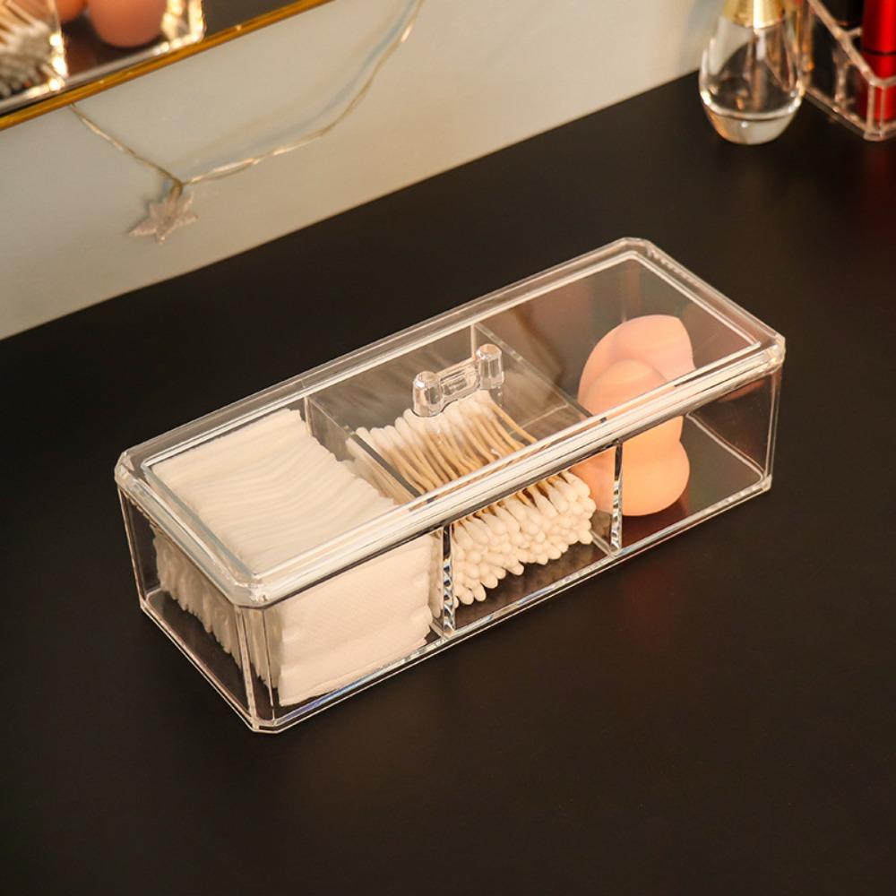 Acrylic Makeup Storage Box Transparent Jewelry Organizer Dustproof for Cotton Swab Pads Desktop Beauty Case Makeup Organizer Box