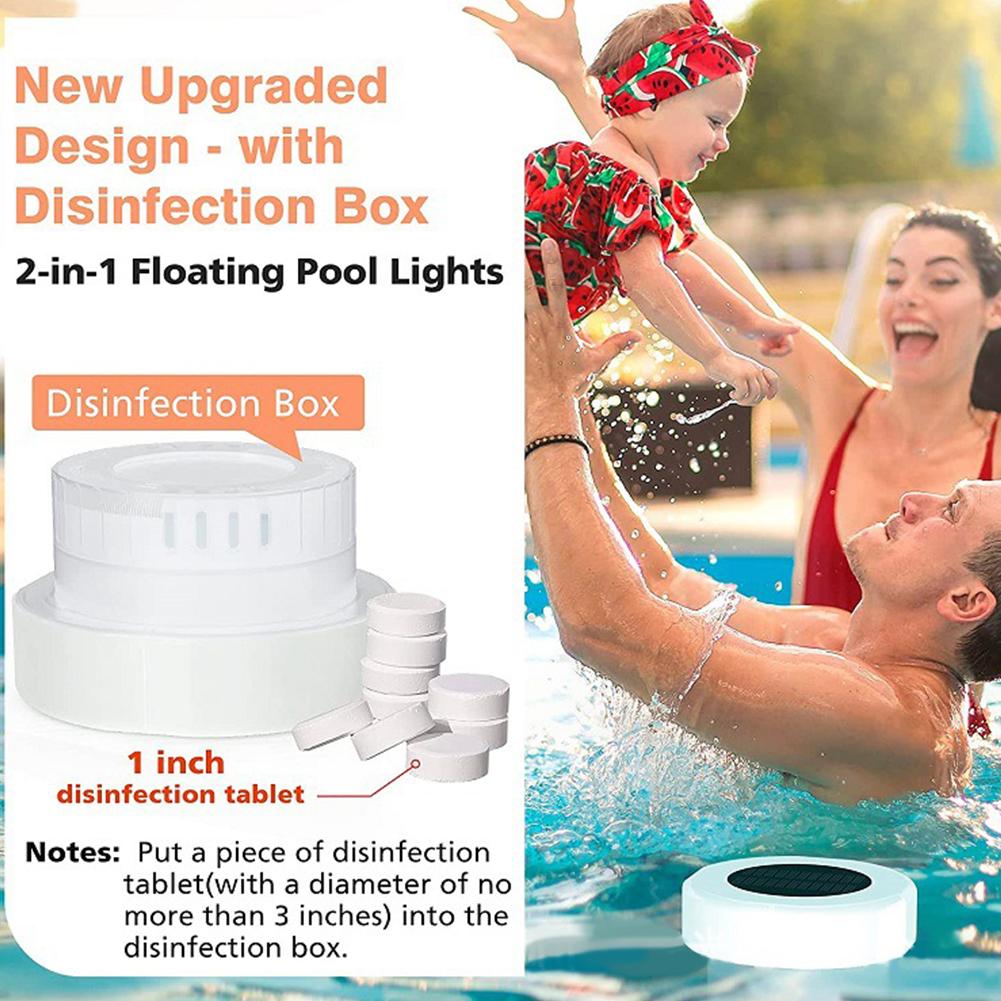 Solar Powered Pool Chlorine Floater with Colorful Light Pool Chlorine Tablet Dispenser IP68 Waterproof for Up To 3 Inch Tablets