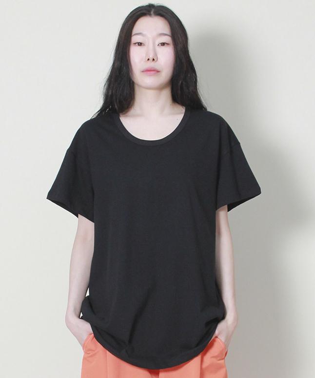 Deumakeu Solid Asymmetrical Loose Fit Crew Neck Short Sleeve T-Shirt Black