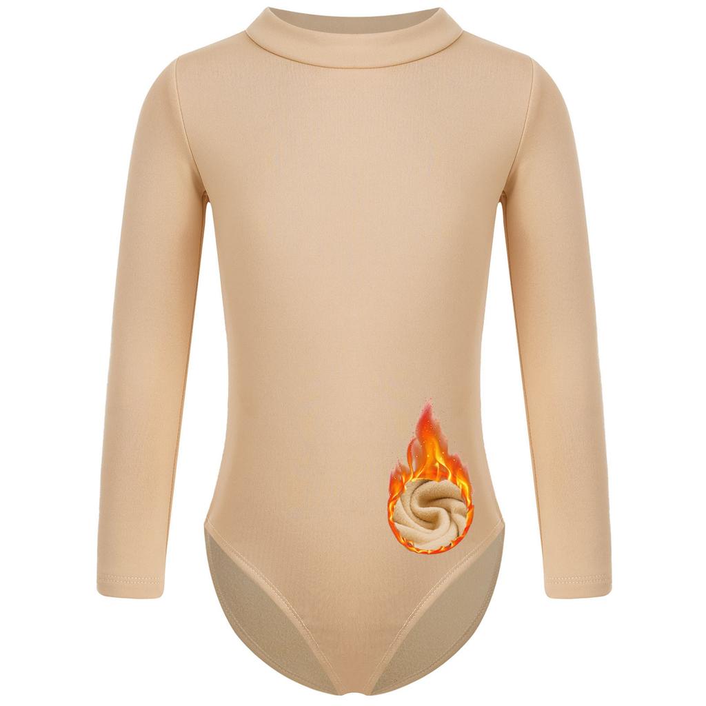 Kids Girls Gymnastics Leotards Long Sleeves Nude Undergarment Leotard for Girls Ballet Dance Wear
