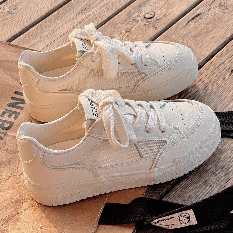 Women's White Board Shoes 2026 Summer Autumn Fashion Lace Up Student Platform Casual Shoes Breathable Comfortable Non Slip Flats
