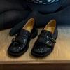 Sheepskin~ French British style leather platform small leather shoes women's one-pedal loafers round head with skirt jk single shoes