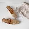 Geweven holle dikke hak baotou halve pantoffels, dragen mooie nieuwe zomerse vierkante neus koele pantoffels