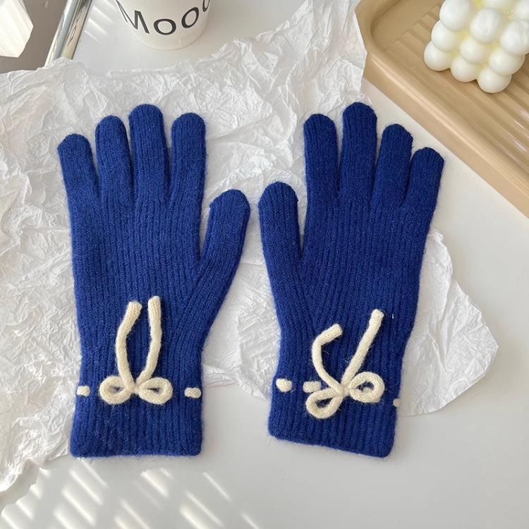 

BrandNew FallSeason and ColdSeason Bow Cute Touch Screen Gloves Cold proof Korean Pointer Knitted Gloves for Women Wool Cycling Gloves One size