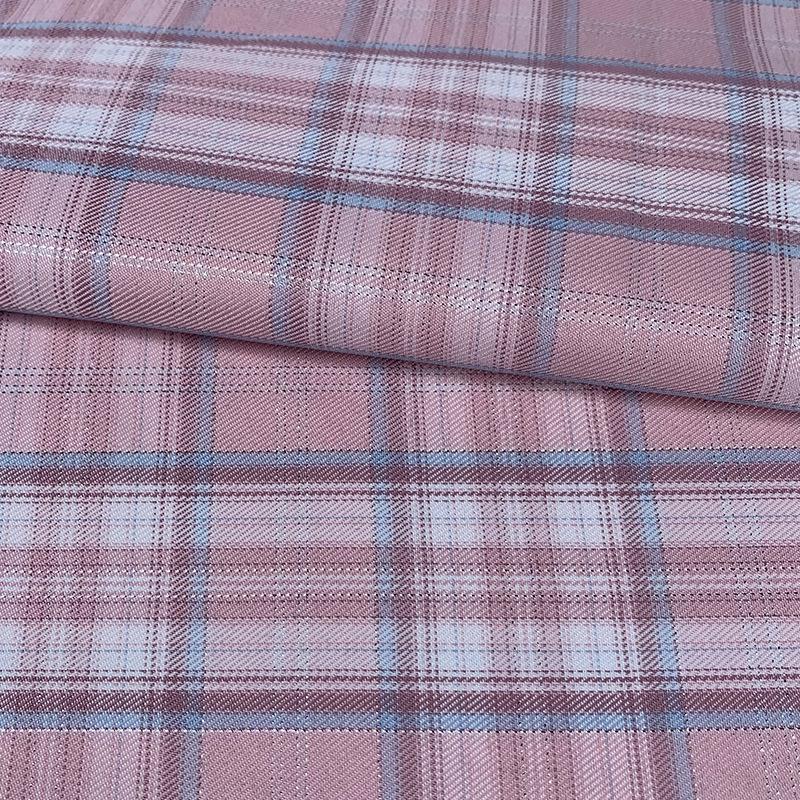 New Plaid Polyester Yarn-Dyed Fabric with Gold & Silver Threads for DIY Pleated Skirts