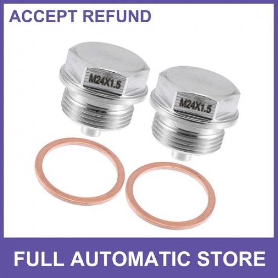 TWO Engine Magnetic Oil Drain Plug M24x15 Stainless with Washer Universal