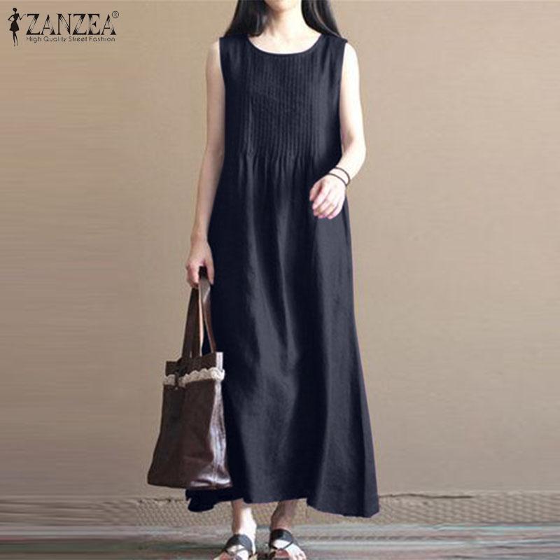 

ZANZEA Женщины Повседневный O-образный вырез Без рукавов Летнее длинное платье