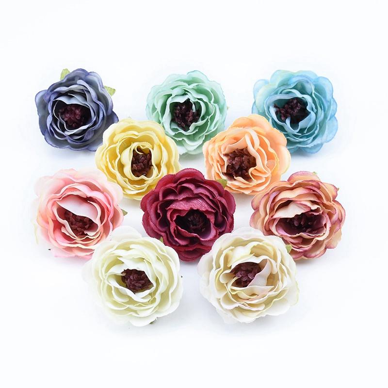 

10pcs Silk Roses Head Wall Diy Gifts Candy Box Wedding Home Decoration Accessories Scrapbooking Plastic Artificial Flowers