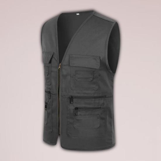 Gilet da uomo Giacca tinta unita Tasche multiple Cerniera Unisex Senza maniche Abiti da lavoro da campeggio Scollo a V Gilet da esterno Abiti per adulti