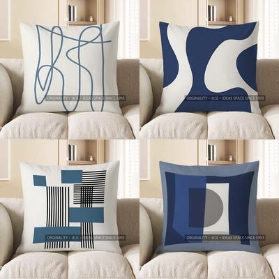 Home Decor Abstract Blue Line Pattern Decorative Pillow Pattern Cushion Cover Suitable For Sofa Bedroom Car Pillow Cover