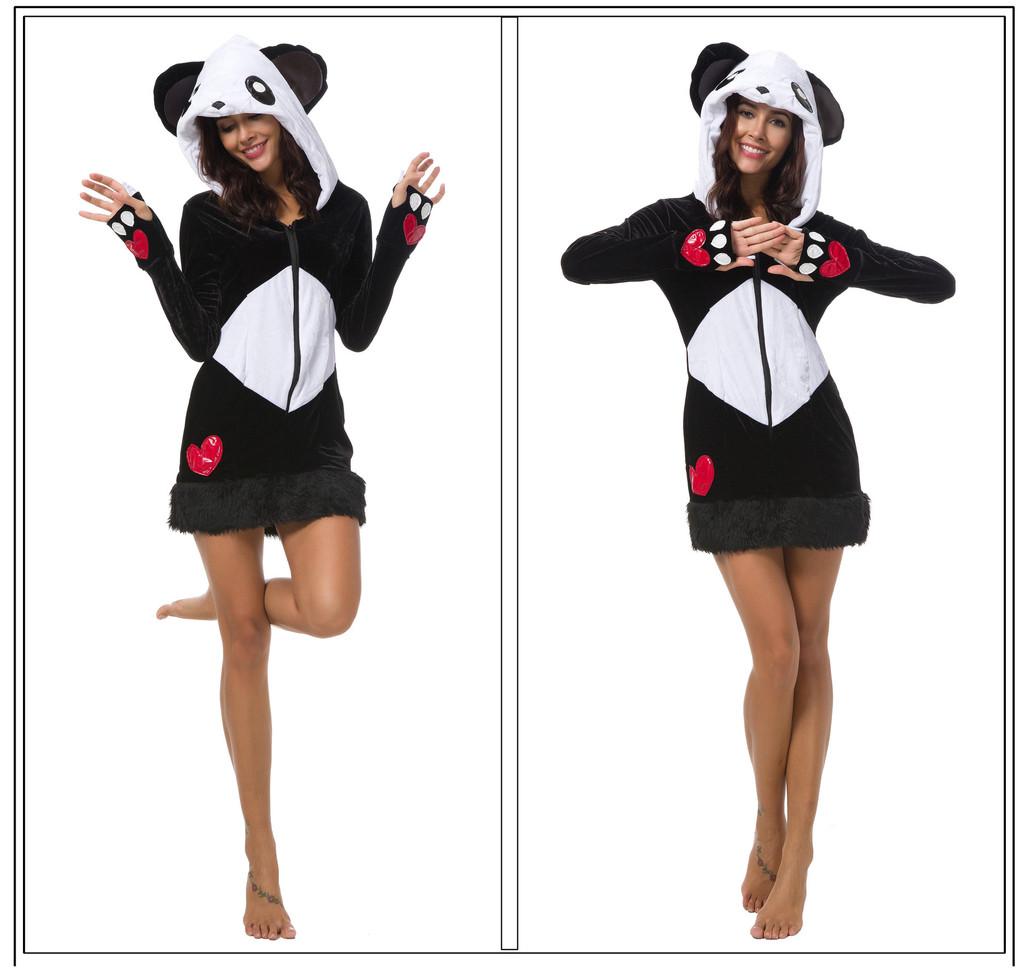 Animal Furry Costume Hood With Mini Skirt Halloween Carnival Cosplay Dress Up Party Outfit