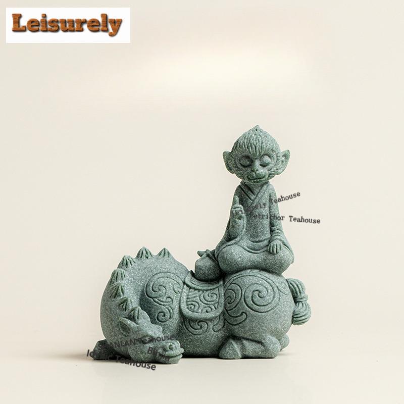 Green Sandstone Zodiac Horse Monkey Tea Pet Zen Lucky Model Tea Figurine Play Toys Tea Statue Ornaments Can Be Raised Tableware
