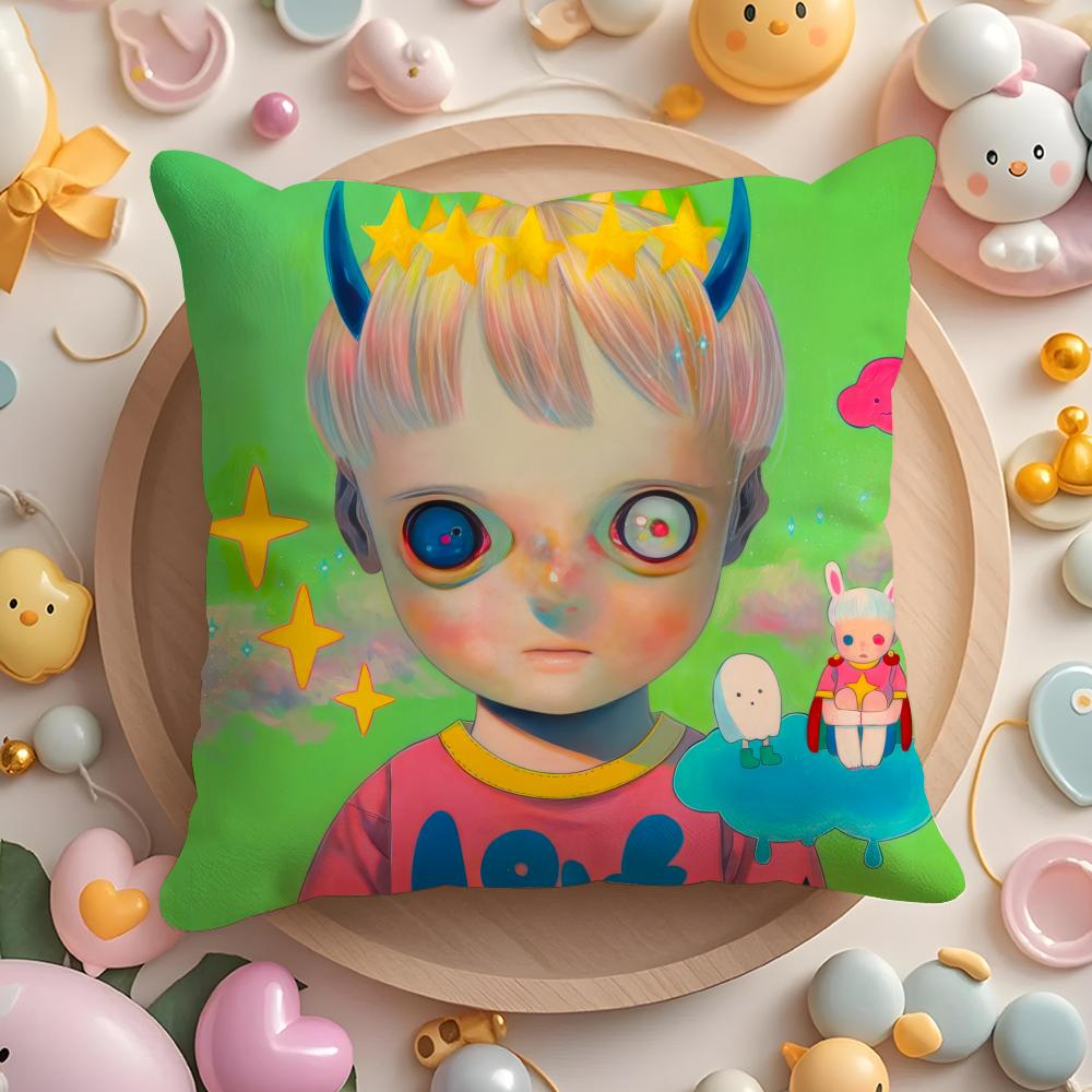 H-Hikari Shimoda IllustrationS Cushion Cover Home & Car Multi-Scene Pillow Cover - Reversible, Soft & Durable for Daily Use