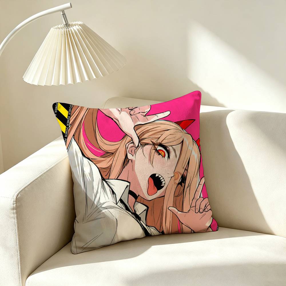 P-Power Chainsaw Man Anime Square Double-Sided printed Pillow Case Bedroom Bedside Pillow Sofa Cushion Cover