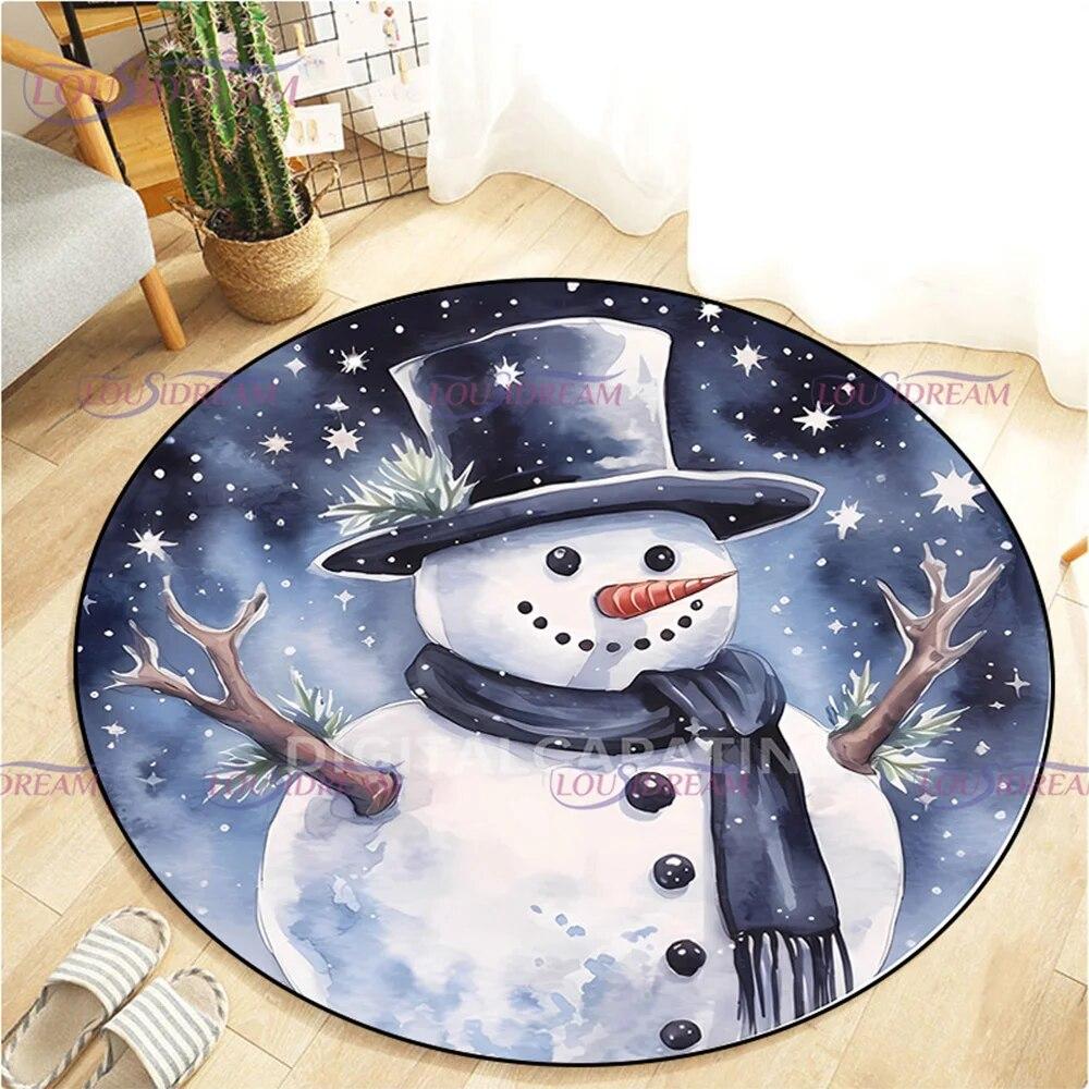 Christmas Snowman Round Carpet Floor Mat Living Room Carpet Kitchen Mat Santa Claus Carpet Picnic Mat Children's Room Decor