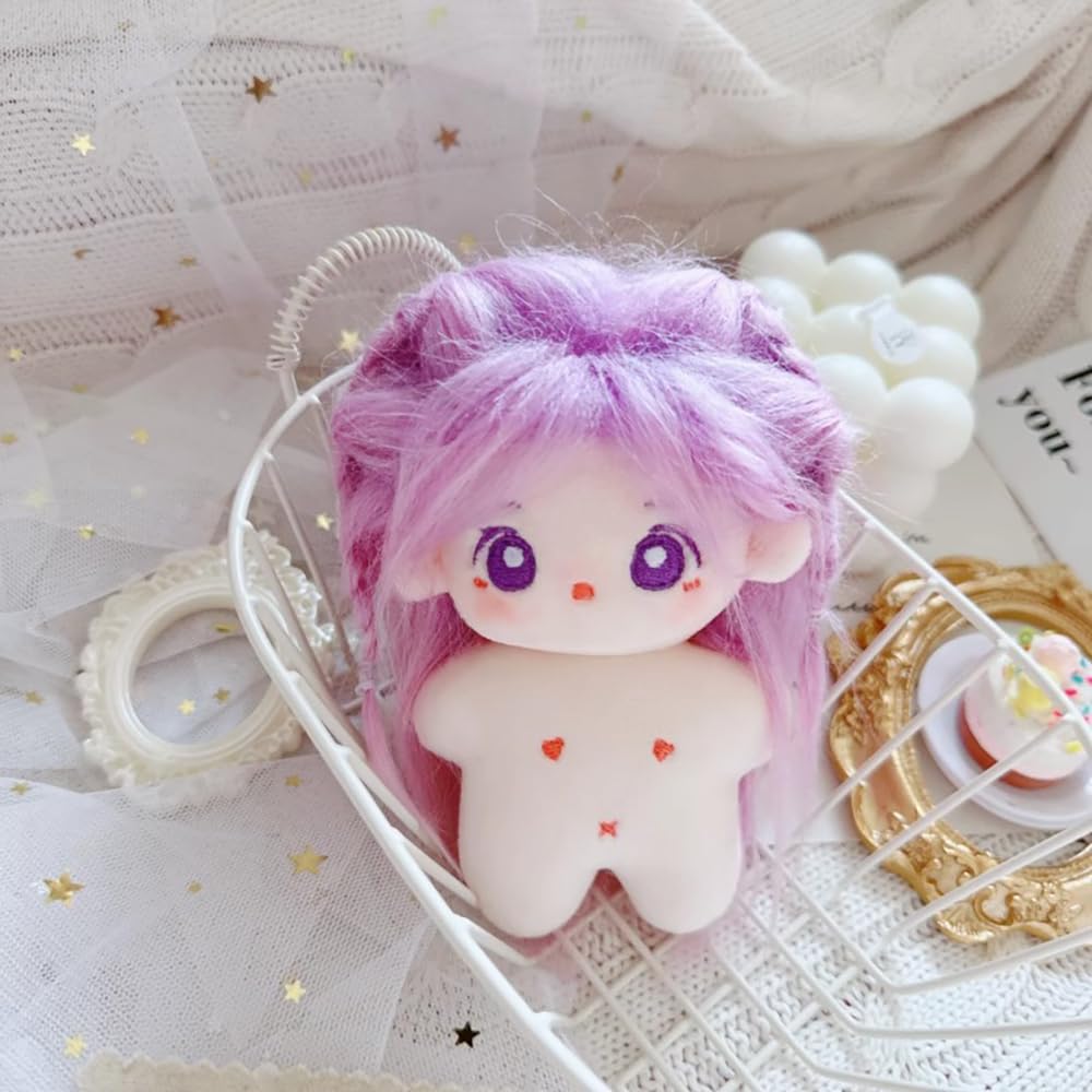 niannyyhouse 10cm Plush Girl Star Body Purple Fried Hair No Attributes Cotton Doll Accessories Dress Up