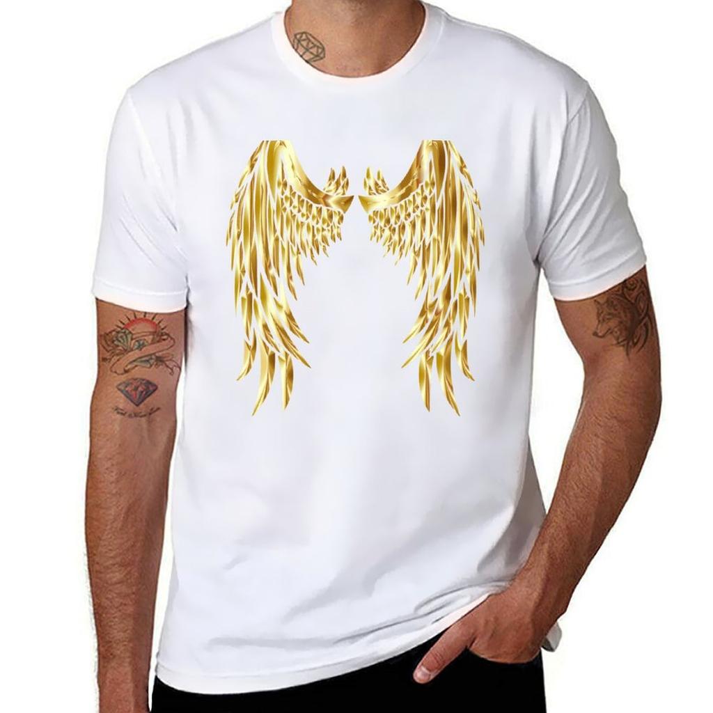 Gold Angel Wings TShirt Abstract Pattern Print Top