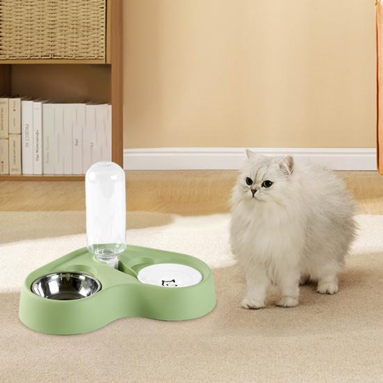 Cat Feeder Food Grade Stainless Steel Bowl Pet Feeder with Automatic Water Refill Dual Zone Design Cat Food Water Combo