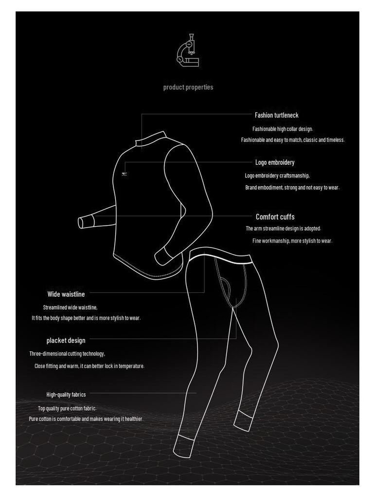 Septwolves Men's 100% Cotton Antibacterial Thermal Underwear Set - Mid-neck Top & Bottoms