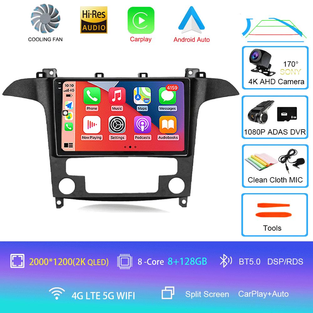 Android14 Video Player Carplay Auto For Ford S Max S-MAX 2007 2008 2009 2010 2011 - 2015 Multimedia Car Radio WIFI+4G DSP Stereo