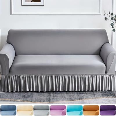 Capa de sofá elástica de 1 peça, capa antiderrapante para sofá com saia, capa de sofá de cor sólida para quarto, escritório, sala de estar, decoração de casa