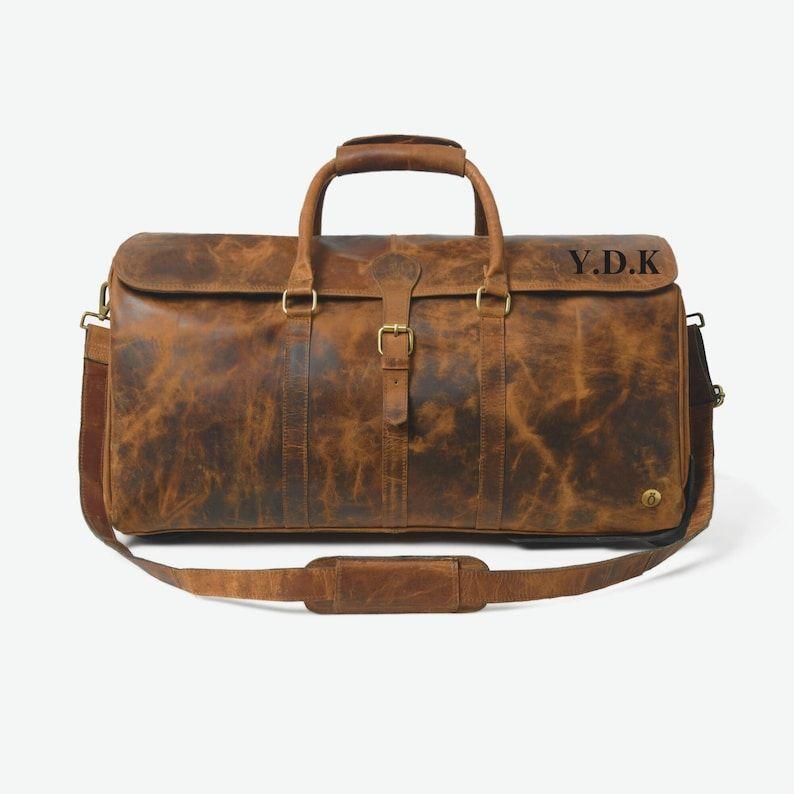 Leather Duffle Bag On Wheels Personalised Travel Weekender Trolley Bag Brown Holdall Leather Overnight Bag Handcrafted Leather Gifts For Him