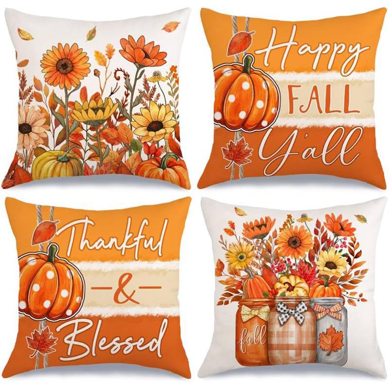 Autumn Thanksgiving Pumpkin Pillow Cover for Sofa, Bedroom, or Living Room Decor.