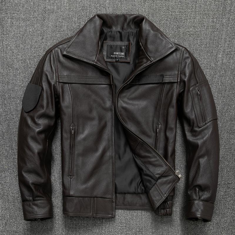 

Куртка из натуральной кожи из коровьей шкуры первого слоя для мужчин, куртка-пилот, повседневная куртка большого размера из хлопка 5XL