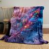 Colorful Galaxy Feather Design Patterned Blanket, Flannel, Suitable for All Seasons, Home Decor, Warm and Cozy