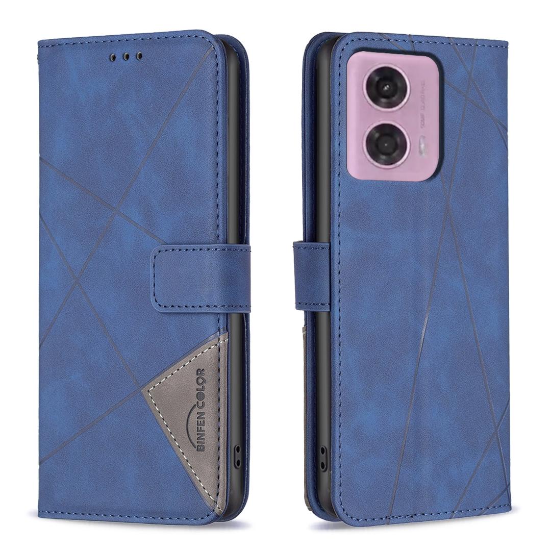 

BINFEN COLOR For Motorola Moto G45 5G/G34 5G Phone Cases Wallet Stand Geometry Imprinted Leather Cover Blue