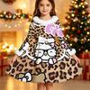 Kids Long Sleeve Christmas Dress, Cute Print Faux Fur Collar Bow Decor Princess Dresses for Girl Holiday Party Wear