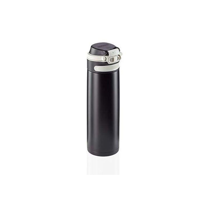 Leifheit Bouteille thermos Flip 600 ml Noir, tasse thermos, bouteille à café isotherme, bouteille d'eau isotherme, gourde 444106