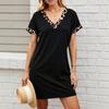 V-Neck Short Sleeve Casual Patchwork Leopard Print Dress for Women, Fashion Summer Midi Dress