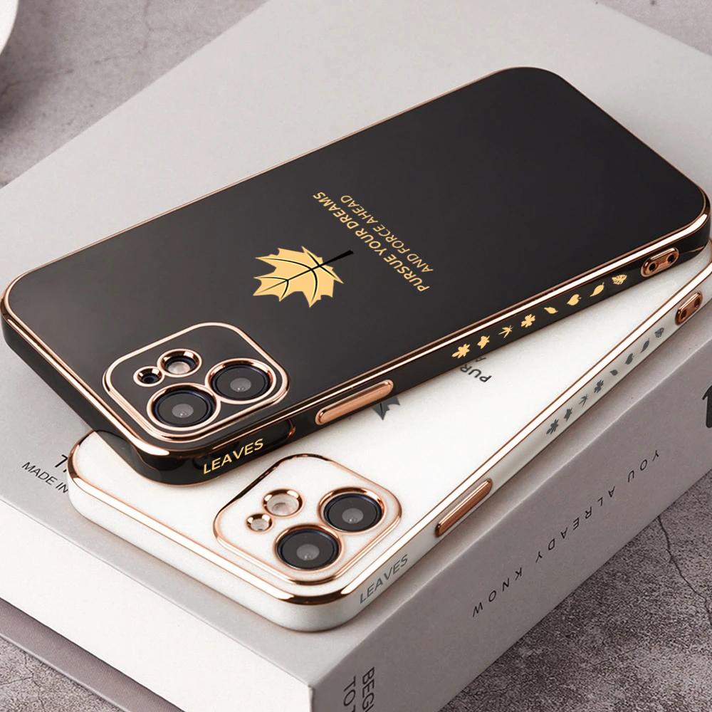 Maple Leaf Plating Handyhülle für iPhone 11 13 15 Samsung Galaxy A52 Xiaomi Redmi 12C Note 10 Pro Oneplus Weiche Smartphone Cover Hüllen