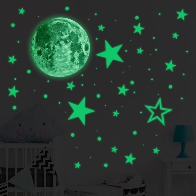Luminous Wall Stickers Baby Kids Bedroom Home Decor Moon Stars Luminous Fluorescent Wall Stickers