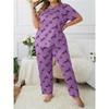 Large Love Love Printed Short Sleeve Pajama Set Loose And Comfortable Two Piece Home Clothes Set