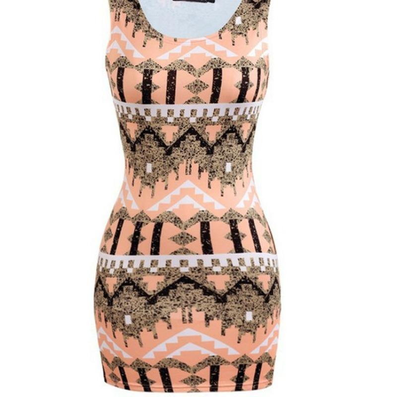 A New Summer Fashion Round-neck Sleeveless Printed Pencil Dress