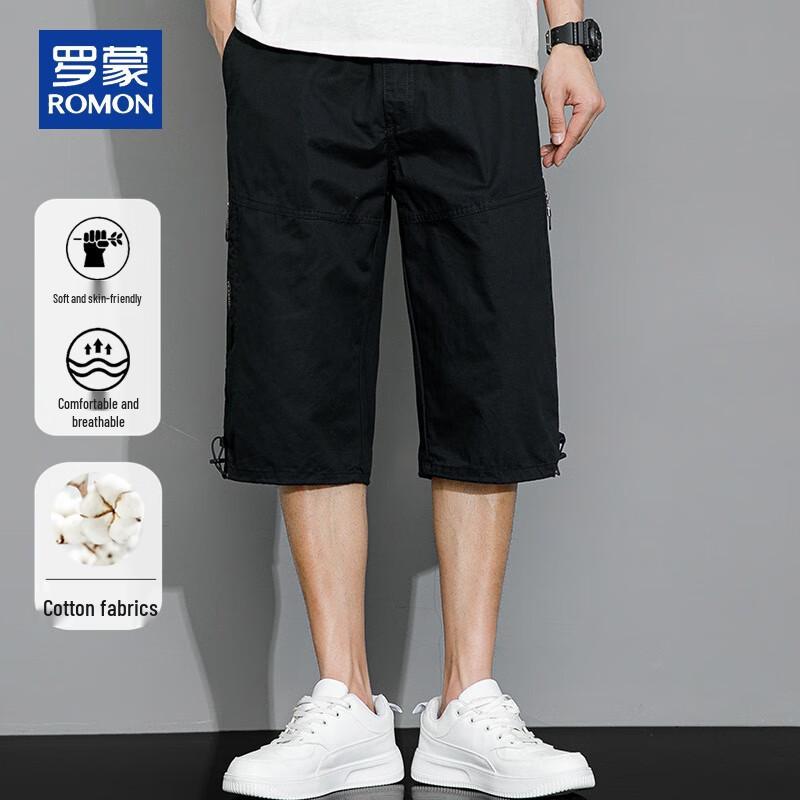 ROMON Men's Cotton 3/4 Drawstring Casual Shorts
