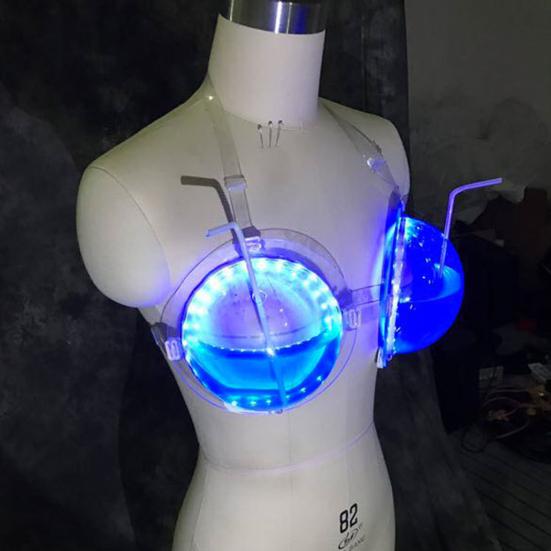 LED Luminous Bra Sexy Large Cup Food Grade Leakproof Interactive Atmosphere Props PVC Colorful Nightclub Bar Performance Feeding Brassiere