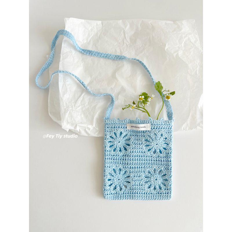 

Feytiy Дофамин Мини Ручная работа Наплечная Маленькая Сумка Летняя Плетеная Сумка для Мобильного Телефона Вязаная Шерстью Ажурная Сумка Milk Blue