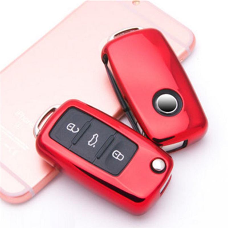 Volkswagen Folding TPU Key Case with Electroplated Soft Rubber Protective Shell for Lavida and Lamando Models