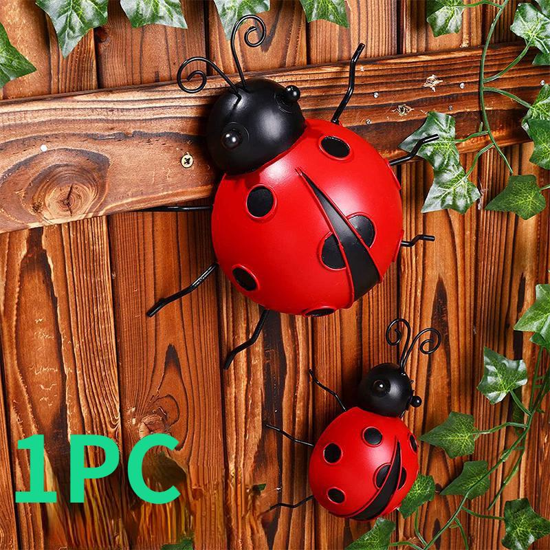 1PC Garden Sculpture Wall Metal Ladybug, Courtyard Hanging Decoration Ladybug Wall Decoration, Iron Ladybug Ornament